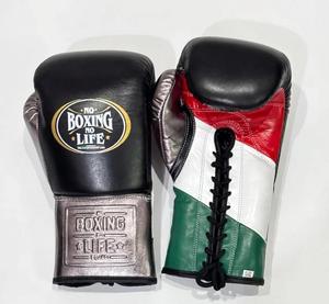 Gants d'entraînement en cuir No Boxing No Life, noir, argent, vert, à lacets, équipement de boxe pour adultes, logo en relief, gants MMA à doigts entiers - Product Image 2