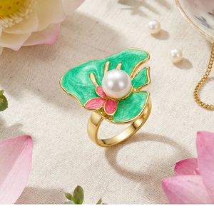 Floral Pearl Adjustable Steel <b>Ring</b> for Women & Girls <b>Statement</b> Inlay Jewelry - Product Image 2