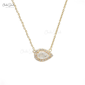 Nuevo Collar con Halo de Diamantes Blancos de 0.52 Quilates, Collar de Oro Amarillo de 14k con Forma de Lágrima, Joyería Hecha a Mano, Regalo de Acción de Gracias - Product Image 1