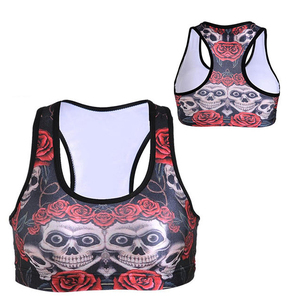 Women's Racerback Sports Bra Skull <b>Rose</b> Print Breathable Medium Support Fitness Gym Workout <b>Top</b> Spandex Polyester Mesh Back - Product Image 2