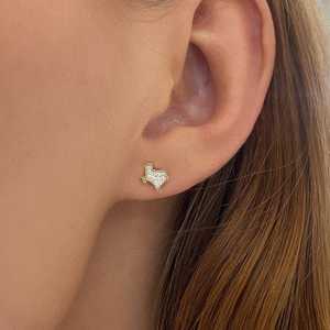 Texas State Stud <b>Earrings</b> 14K Solid <b>Gold</b> Round Lab Grown Diamond Pave Set Push <b>Back</b> Minimalist Everyday Luxury Tiny Fine Jewelry - Product Image 6