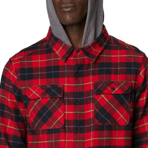 Custom Wholesale Men's Red Plaid Flannel <b>Shirt</b> <b>Hoodie</b> Casual Cotton Long Sleeve Button Up Streetwear Hooded <b>Checked</b> Jackets - Product Image 5