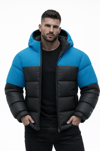 Chaqueta de Invierno para Hombre, Acolchada, con Capucha, Gruesa y Cálida, de Dos Tonos Azul y Negro, Informal, con Cierre, para Exteriores, con Logotipo Personalizado al por Mayor - Product Image 5