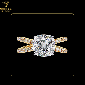 Anillo de Compromiso con Diamante Cultivado en Laboratorio, Doble Banda, Oro Sólido de 14K, Engaste de Media Eternidad, Certificado IGI, 2.50 Quilates en Total - Product Image 1