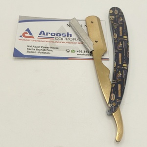 มีดโกนตรงด้ามจับสีทองพิมพ์ลายสีเงินทำจากสเตนเลสแบบมืออาชีพที่ยั่งยืน - Product Image 4