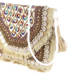 กระเป๋าสะพายข้างสไตล์ Gypsy Banjara Boho สำหรับผู้หญิงทำด้วยมือวัสดุ PP แบบมีซิปกระดุมปักลายเพชรแนววินเทจสำหรับใช้ในฤดูหนาวในฤดูร้อน - Product Image 6