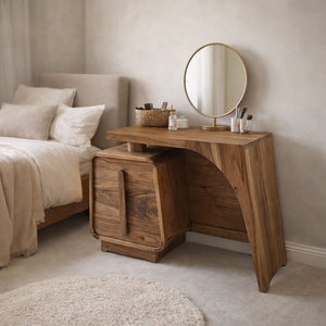 Table de toilette en bois naturel, console vintage, bureau de maquillage pour chambre à coucher, meuble artisanal, décoration de chambre - Product Image 2
