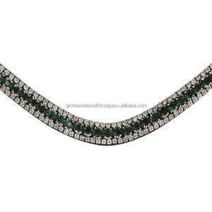 Banda de cejas de cristal Esmeralda personalizada banda de cejas de caballo de cuero italiano negro flexible para brida en tamaños de mazorca completos - Product Image 3