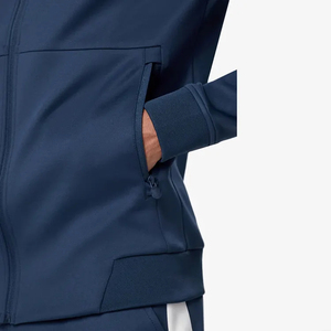 Men's Navy Blue Full <b>Zip</b> <b>Hooded</b> Tracksuit With White Stripes Side Pockets Breathable Sporty Autumn Wear - Product Image 5