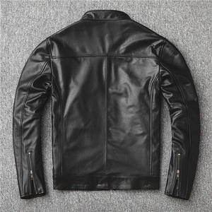 Veste de moto pour homme en cuir véritable noir, imperméable, respirante, col montant, fermeture éclair, coupe ajustée, longueur normale, couleur unie - Product Image 4