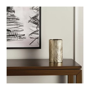 Satin Finish Modern Brass Tabletop <b>Vase</b> Handmade With Ribbed Texture <b>Gold</b> Finish 12.5 In Height 8 In Width Decorative Art Piece - Product Image 5
