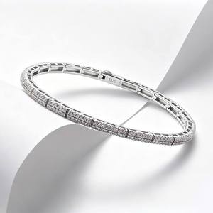 Silver Plated Moissanite Tennis Bracelet Pear Cut Channel Setting Geometric Design Trendy Unisex Everyday Wear GRA Certified - Product Image 1