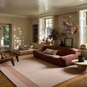 Blush Pink Stripe Hand Tufted Wool Area Rug Modern Minimalist Neutral Woolen Carpet Living Room Bedroom Hallway Custom Decor Rug - Product Image 2