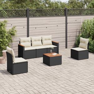 Ensemble de canapés de jardin en rotin noir, 6 pièces, meubles d'extérieur modernes avec coussins en mousse haute densité pour terrasse ou cour - Product Image 3