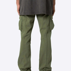 Pantalon cargo ample évasé pour homme, teinture personnalisée, couleur unie, en coton, respirant et infroissable - Product Image 2