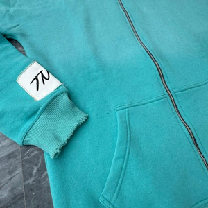 Sweat-shirt à capuche zippé pour homme en coton, turquoise patiné, délavé à l'acide, brodé, ourlet vieilli, automne, écoresponsable MARGINAL SPORTS - Product Image 3