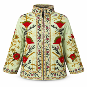 Chaqueta de Algodón Bordada de Primera Calidad, Forro TNT, Cuello Alto, Chaqueta Bomber Hecha a Mano para Mujer - Product Image 1