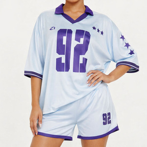 Women's Sublimation <b>Mesh</b> American Football Jersey Set V Neck Short Sleeve Training Uniform Breathable 2 Piece Athletic Wear OEM - Product Image 4