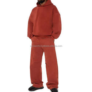 Ventes en gros de survêtements personnalisés pour hommes en deux pièces, en molleton gris, avec logo personnalisé, 400 g/m², sweat-shirt et pantalon de survêtement - Product Image 6