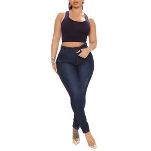 Best-Selling Cute Straight Sexy Wide Leg Elastic High Waist Breathable Solid Denim Women Customized Logo Design - Product Image 3