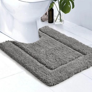 Tapis de bain moderne en chenille, rectangulaire, épais, tufté, antidérapant, avec dos en caoutchouc, gris, pour usage domestique - Product Image 1