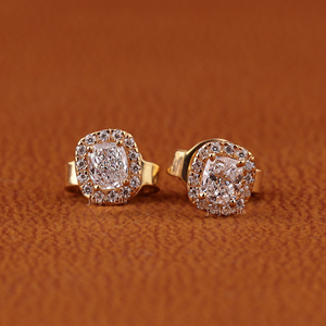 Luxurious Cushion Cut Lab Grown Diamond 14K Yellow Gold Diamond Round Cut Halo Custom Design <b>Back</b> Screw <b>Earrings</b> For Women - Product Image 1