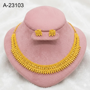 Conjunto de collar y pendientes de aleación chapada en oro de 24 quilates con piedras de rubí en forma de corazón, joyería clásica de boda para mujer A-23099 - Product Image 5