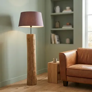 Lampadaire Tronc d'Arbre Rustique en Bois Naturel avec Abat-jour en Tissu Gris – Idéal pour Salon, Chambre, Coin d'Intérieur Style Ferme - Product Image 4