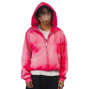 Sudadera con capucha y cremallera Sun Fade unisex, corte holgado, estilo moderno, rosa, forro polar, ecológica, con bolsillo - Product Image 1