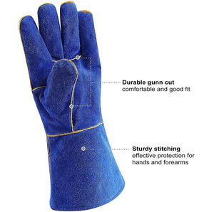 <b>Heat</b> Resistant Leather Welding Gloves Blue Color Anti-<b>Heat</b> Full Grain Goatskin Work Wear Abrasion Resistance Straight Cuff - Product Image 5