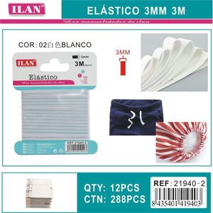 Bande élastique Ilan 3 mm 3 m blanche pour vêtements et travaux manuels - Product Image 1