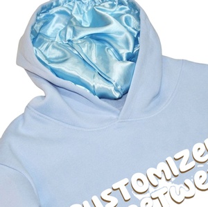 Sweat à capuche 100% coton hommes Streetwear blanc uni tricoté impression numérique 350 grammes Satin doublé Double couche écologique hiver - Product Image 6