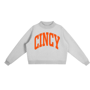 Sweat-shirt à col montant en molleton premium 350 GSM avec appliques personnalisées, patchwork en chenille et imprimé Cincy, pour tenues de campus, de collège et de tous les jours en automne - Product Image 6
