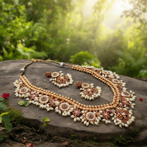Heavy Women's Pearl Regular Gold Plated Alloy Wedding Necklace Earrings Ring Set - Product Image 3