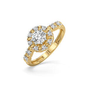 Women's Yellow Gold Diamond Engagement <b>Ring</b> Round Brilliant Cut Flower Design Classic Style - Product Image 1