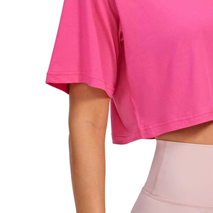 T-shirt court moulant et élégant pour femme, avec logo personnalisé, manches longues à pompons, col mandarin, en soie/coton, anti-UV, vente en gros - Product Image 4