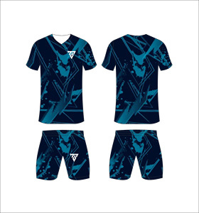 Custom Sublimated <b>Blue</b> Geometric Soccer Jersey Set V-Neck Short Sleeve Moisture Wicking Polyester Adult All Seasons Sportswear - Product Image 1