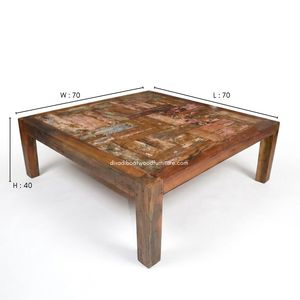 Table basse rustique en bois durable, artisanale, patchwork, vintage, style industriel, pour salon, en bois de bateau recyclé, vente en gros - Product Image 2