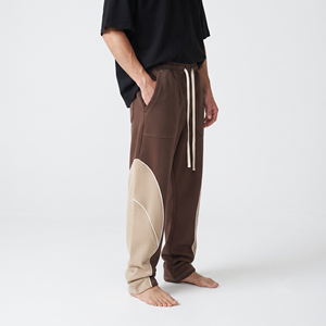 Streetwear Men's Cotton Wide <b>Leg</b> Sweatpants Heavyweight Two Tone Color Block Baggy <b>Straight</b> <b>Leg</b> Winter <b>Pants</b> - Product Image 3