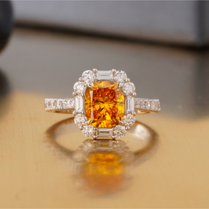 2.01 CT Fancy Orange Red Cushion Cut Lab Grown Diamond <b>Ring</b> 14K <b>Gold</b> Statement Color Fashion <b>Rings</b> - Product Image 1