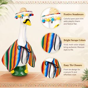 <b>Mexican</b> Fiesta Goose <b>Costume</b> Rainbow Poncho Straw Sombrero Funny Mustache Porch Lawn Decoration - Product Image 3