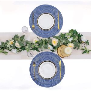 Set di 6 tovagliette rotonde intrecciate blu e bianche da 15 pollici per tavolo da cucina, lavabili, per casa, matrimoni e feste - Product Image 6