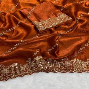 VASTRA COTTAGE Saree de seda espesa con bordado de lentejuelas y Zari, blusa bordada, Saree de diseñador festivo - Product Image 4