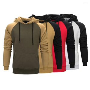 Sudadera con Capucha Raglán de Dos Tonos para Hombre, Sudadera de Algodón y Felpa, Estilo Urbano, Color Personalizado, Informal y Deportiva - Product Image 6