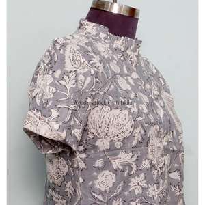 Top Corto Moderno de Verano 100% Algodón con Cuello Alto, Estampado Floral, Mangas Regulares, Borlas, Detalles Intrincados, Lavable - Product Image 5