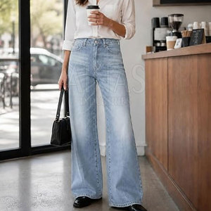 Jean large pour femme, classique, cinq poches, taille haute, coupe régulière, tissu doux et respirant, mode hiver, vêtement quotidien - Product Image 3