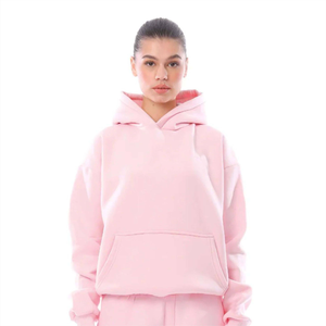 Chándal Unisex Rosa con Capucha, Largo, Color Sólido, Algodón, Ropa Casual, Corte Holgado, Bolsillos Laterales, Cintura Elástica, Estilo Otoñal - Product Image 6