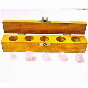 Juego de 5 Piedras Preciosas de Cuarzo Rosa en Caja de Madera, Formas Geométricas Platónicas, Cristales Curativos, Feng Shui, Reiki, Meditación - Product Image 2