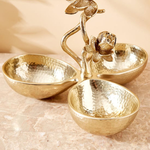 Bol de table à 3 compartiments en métal de qualité supérieure, finition argentée brillante, motif feuilles, design attrayant, idéal pour la maison et l'hôtel - Product Image 6