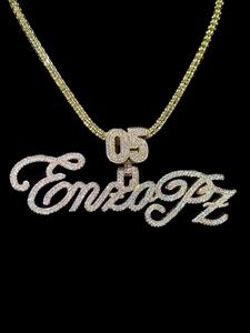 Custom Iced Out <b>Name</b> Necklace With Number Pendant Cubic Zirconia Hip Hop Personalized Script <b>Chain</b> Jewelry - Product Image 4